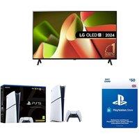 55" LG OLED55B46LA Smart 4K Ultra HD HDR OLED TV, Store £50 Wallet Top-Up & PlayStation 5 Digital Edition (Model Group - Slim) Bundle, Silver/Grey