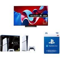 55" LG OLED55C46LA Smart 4K Ultra HD HDR OLED TV, PlayStation 5 Digital Edition (Slim) & Store £50 Wallet Top-Up Bundle, Silver/Grey