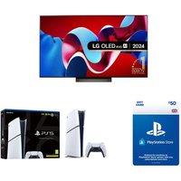77" LG OLED77C46LA Smart 4K Ultra HD HDR OLED TV, PlayStation 5 Digital Edition (Model Group - Slim) & Store £50 Wallet Top-Up Bundle, Silver/Grey