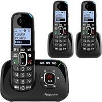 AMPLICOMMS BigTel 1583 Cordless Phone - Triple Phone, Black, Black