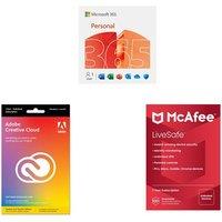 Microsoft 365 Personal (1 year, 1 user), Creative Cloud Student & Teacher Edition (1 year) & LiveSafe (1 year, unlimited devices) Bundle