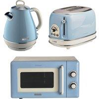 ARIETE Vintage ARPK60 Microwave, Jug Kettle & 2-Slice Toaster Bundle - Blue, Blue