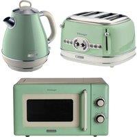 ARIETE Vintage ARPK62 Microwave, Jug Kettle & 4-Slice Toaster Bundle - Green, Green