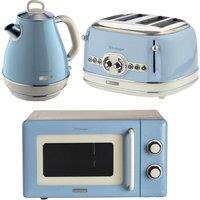 ARIETE Vintage ARPK63 Microwave, Jug Kettle & 4-Slice Toaster Bundle - Blue, Blue