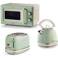 ARIETE Vintage ARPK64 Microwave, Traditional Kettle & 2-Slice Toaster Bundle - Green, Green