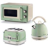 ARIETE Vintage ARPK68 Microwave, Traditional Kettle & 4-Slice Toaster Bundle - Green, Green