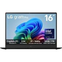 LG gram Pro 16Z90TS-G.AU89A1 16" Laptop, Copilot PC - IntelCore? Ultra 7, 1 TB SSD, Grey, Black