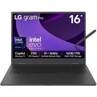 LG gram Pro 16T90TP-G.AA78A1 16" 2 in 1 Laptop - IntelCore? Ultra 7, 1 TB SSD, Black, Black