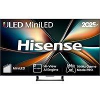 65" HISENSE 65U7QTUK Smart 4K Ultra HD HDR Mini LED TV, Silver/Grey,Black