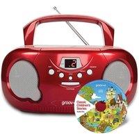 GROOV-E GVPS733CD10/RD Portable FM/AM Boombox & Children's Stories CD - Red, Red