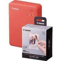 CANON SELPHY QX20 Portable Colour Photo Wireless Printer & XC-60L 54 x 85 mm Photo Paper & Ink Set - Terracotta Red, 60 Sheets, Red