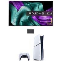 65" Lg C5 OLED evo AI 4K HDR Smart TV 2025 (OLED65C54LA) & PlayStation 5 Digital Edition (Model Group, Slim) Bundle, Silver/Grey,Black