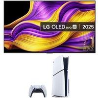 65" Lg G5 OLED evo AI 4K HDR Smart TV 2025 (OLED65G54LW) & PlayStation 5 Digital Edition (Model Group, Slim) Bundle, Silver/Grey