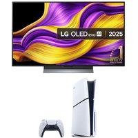 48" Lg G5 OLED evo AI 4K HDR Smart TV 2025 (OLED48G56LS) & PlayStation 5 Digital Edition (Model Group, Slim) Bundle, Silver/Grey,Black