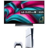 55" Lg C5 OLED evo AI 4K HDR Smart TV 2025 (OLED55C54LA) & PlayStation 5 (Model Group, Slim) Bundle, Silver/Grey,Black