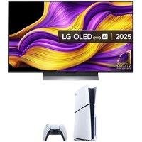48" Lg Lg OLED48G56LS evo AI 4K HDR Smart TV & PlayStation 5 (Model Group - Slim) Bundle, Silver/Grey,Black