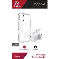 ZAGG Crystal Palace Snap iPhone 16 Clear Case & Mophie 30 W USB Type-C Wall Charger Bundle, Clear,White
