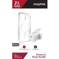 ZAGG Crystal Palace Snap iPhone 16e/15/14/13 Clear Case & Mophie 30 W USB Type-C Wall Charger Bundle, Clear,White