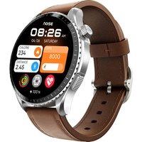Noise NoiseFit Origin Smart Watch - Stainless Steel with Brown Leather Band, Stainless Steel