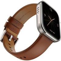 Noise ColorFit Pro 6 Max Smart Watch - Titanium with Brown Leather Strap, Brown,Silver/Grey