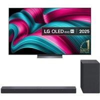 77" LG C5 OLED evo AI 4K HDR Smart TV 2025 (OLED77C54LA) & USC9S 3.1.3 Wireless Sound Bar Bundle, Silver/Grey,Black