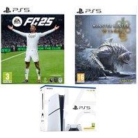Sony PlayStation 5 (Model Group, Slim), Monster Hunter (Wilds Steelbook) & EA Sports FC 25 Bundle, White
