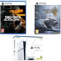 Sony PlayStation 5 (Model Group, Slim), Monster Hunter (Wilds Steelbook) & Call of Duty (Black Ops 6) Bundle, White
