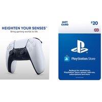 Sony PS5 DualSense Wireless Controller (White) & Store £20 Wallet Top-Up Bundle