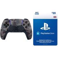 Sony PS5 DualSense Wireless Controller (Camo Grey) & Store £20 Wallet Top-Up Bundle