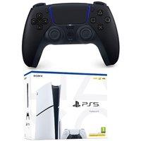 Sony PlayStation 5 (Model Group, Slim) & DualSense Wireless Controller (Midnight Black) Bundle, White