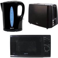 IGENIX IGPK34 2-slice Toaster, Jug Kettle & Solo Microwave Bundle - Black, Black
