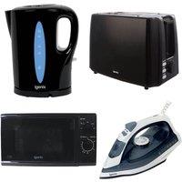 IGENIX IGPK35 Solo Microwave, Jug Kettle, 2-Slice Toaster & Iron Bundle - Black, Black