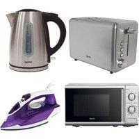 IGENIX IGPK39 Solo Microwave, Jug Kettle, 2-Slice Toaster & Iron Bundle - Silver, Silver/Grey