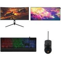 Adx A30A3M25 Wide Full HD 30" Curved LCD Gaming Monitor, Optical Gaming Mouse, Gaming Keyboard & Gaming Mouse Mat Bundle, Black