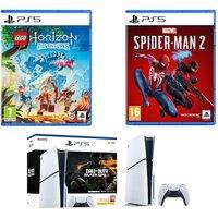 SONY PlayStation 5 Console (Model Group, Slim), Call of Duty (Black Ops 6), Marvel's Spider-Man 2 & LEGO Horizon Adventures Bundle, White