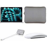 Apple MacBook Air 13.6" (2025, 256 GB), Magic Mouse, 4-port USB Type-C Hub & 13" Laptop Sleeve Bundle, Silver/Grey