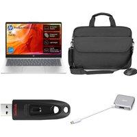 HP Pavilion SE 14" Laptop (Intel Core i5, 512 GB SSD), Logik 4-port USB Type-C Hub, SanDisk Ultra USB 3.0 Memory Stick (128 GB) and Logik Laptop Bag & Wireless Mouse Bundle, Silver/Grey
