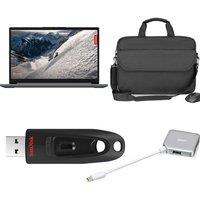 Lenovo IdeaPad 1 15.6" Laptop (AMD Ryzen 5, 512 GB SSD), 4-port USB Type-C Hub, USB 3.0 Memory Stick (128 GB), Laptop Bag & Wireless Mouse Bundle, Silver/Grey