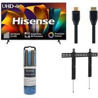 50" Hisense 50A6NTUK Smart 4K Ultra HD HDR LED TV, Tilt TV Bracket, Black Series HDMI Cable with Ethernet & Screen Cleaner Bundle, Black