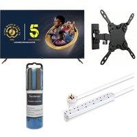 32" Jvc LT-32CR230 Roku TV Smart HD Ready HDR LED TV, Tilt & Swivel TV Bracket, Screen Cleaner & 6-Socket Extension Lead Bundle, Black