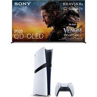 65 SONY BRAVIA 8 II QD-OLED 4K HDR Smart TV (K65XR8M25B) & PlayStation 5 Pro Bundle, Silver/Grey,Black