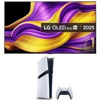 65" LG G5 OLED evo AI 4K HDR Smart TV 2025 (Wall Mount Version, OLED65G54LW) & PlayStation 5 Pro Bundle, Silver/Grey