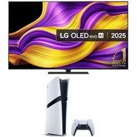 65 LG G5 OLED evo AI 4K HDR Smart TV 2025 (OLED65G56LS) & PlayStation 5 Pro Bundle, Silver/Grey