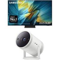 55" Samsung S95F OLED Glare Free 4K Vision AI Smart TV 2025 (QE55S95F) & The Freestyle (2nd Gen) SP-LFF3CLAXXXU Smart Full HD TV Projector Bundle, Black