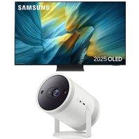 65" Samsung S95F OLED Glare Free 4K Vision AI Smart TV 2025 (QE65S95F) & The Freestyle (2nd Gen) SP-LFF3CLAXXXU Smart Full HD TV Projector Bundle, Black