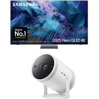 75" Samsung QN990F Neo QLED 8K Mini LED Vision AI Smart TV 2025 (QE75QN990FT) & The Freestyle (2nd Gen) SP-LFF3CLAXXXU Smart Full HD TV Projector Bundle, Black