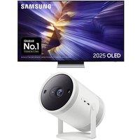 80"-84" Samsung S90F 83" OLED 4K Vision AI Smart TV 2025 (QE83S90F) & The Freestyle (2nd Gen) SP-LFF3CLAXXXU Smart Full HD TV Projector Bundle, Black