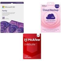 Microsoft 365 Family (12 months), Currys Cloud Backup (4 TB, 3 years) & McAfee LiveSafe (1 year) Bundle