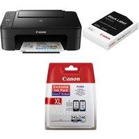 Canon PIXMA TS3355 All-in-One Wireless Inkjet Printer, PG-545XL/CL-546 Tri-colour & Black Ink Cartridges & 1000 Sheets A4 Premium Black Label Paper Bundle, Black