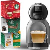 DOLCE GUSTO by De'Longhi Mini Me EDG155.SB Coffee Machine & Starbucks Pods Starter Kit - Black & Arctic Grey, Black,Silver/Grey